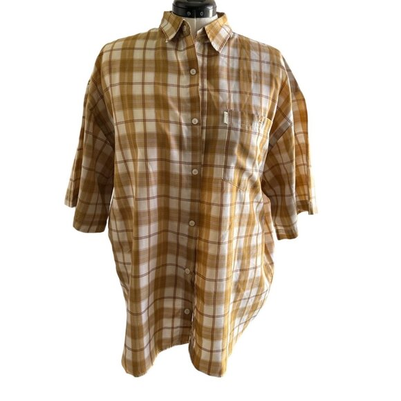 Men's Benzene  Plaid Button-Down Shirt Cotton Yellow & Brown Size XXL Sku 2991 - Picture 3 of 6